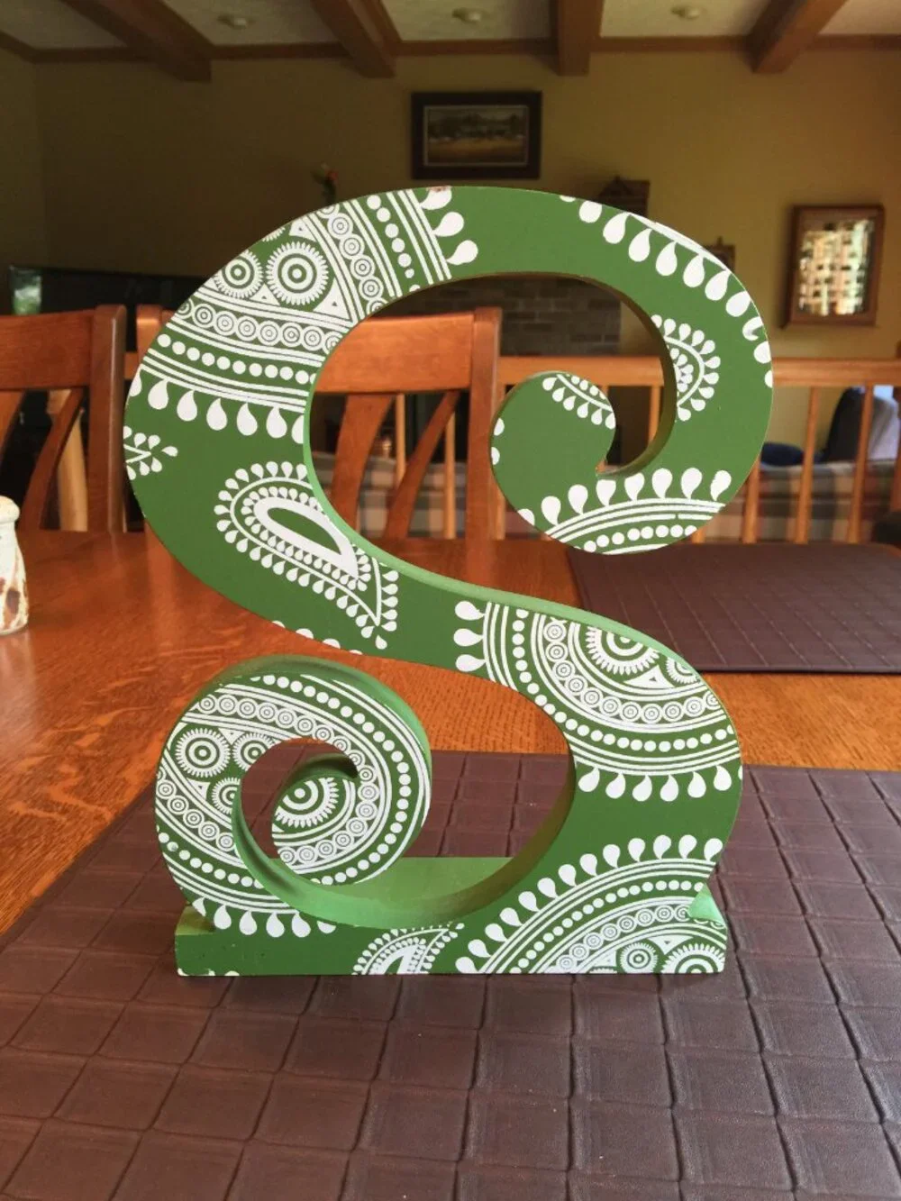 Decorative Wood Letter S Green and White 10 3/4